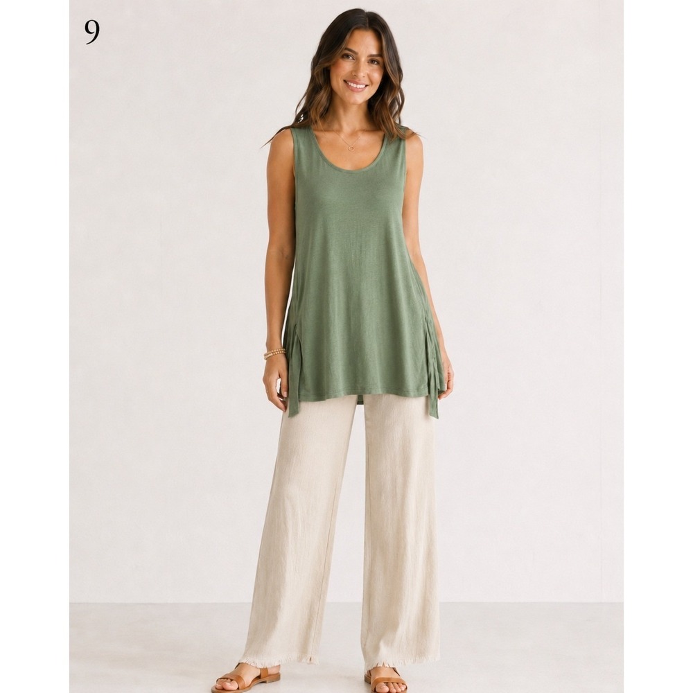New Directions Tank Top Womens Medium‎ Olive Green Rayon Chiffon Trim NWT